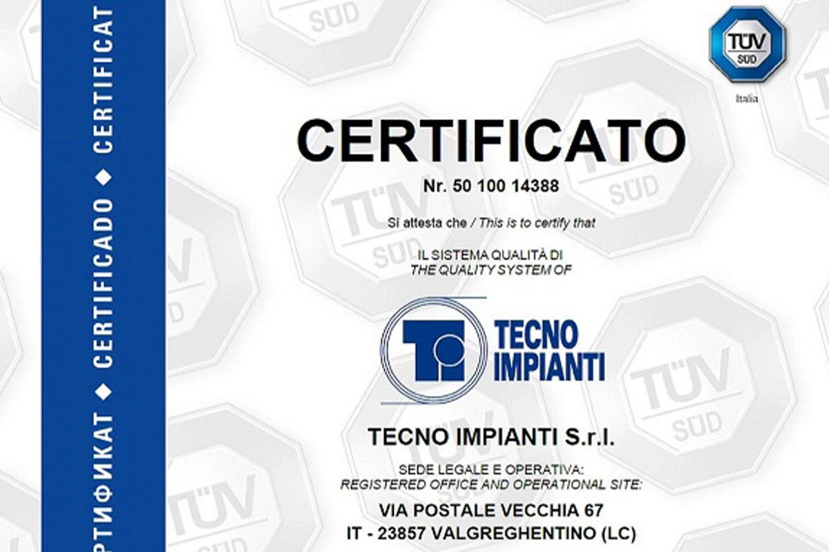Tecno Impianti - Tecno impianti storia 2018 certificazione iso 9001 2015
